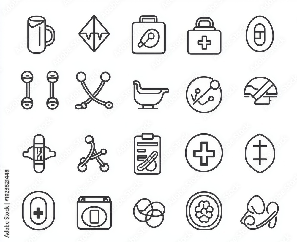 Fototapeta premium Medical Related Modern Line Icons. Included are Doctor, Ultrasound, Case History, and more. Editable stroke. 48x48 Pixel Perfect.