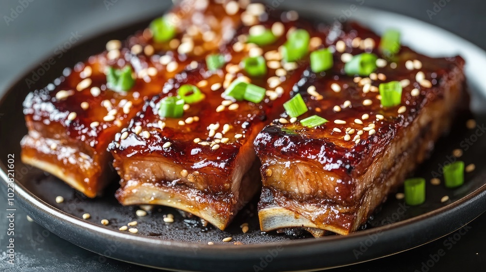 Delicious Glazed Meat Dish with Sesame and Green Onions