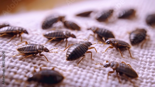 Closeup of bed bugs on white cloth highlights urgent pest control need amid rising infestations