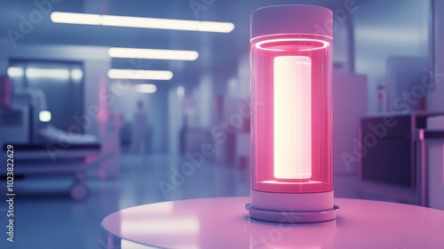 Glowing Cylinder Lamp in Modern Office Interior