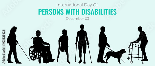 International Day of Disabled People. Vector illustration with silhouettes of people with disabilities and space for text..