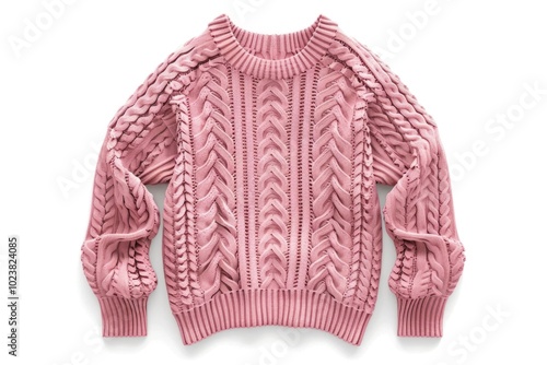 Pink elegant knitted pullover on white background