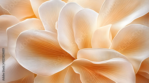 Nature abstract of flower petals, beige transparent leaves with natural texture as natural background or wallpaper. Macro texture, neutral color aesthetic photo with veins of leaf, botanical design.