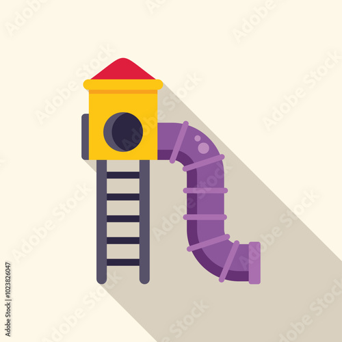 Colorful playground equipment featuring a slide tower with a ladder and a tube, perfect for illustrating outdoor fun and recreation for kids