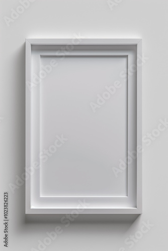 Minimalist white picture frame mounted on a plain wall, casting soft shadows. 