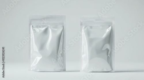 Minimalist Product Packaging: Twin White Pouches on Plain Background