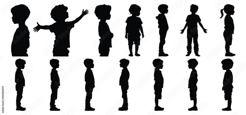 Kid silhouettes set, child pack of vector silhouette design, isolated background Kid silhouettes set, child pack of vector silhouette design, isolated background
