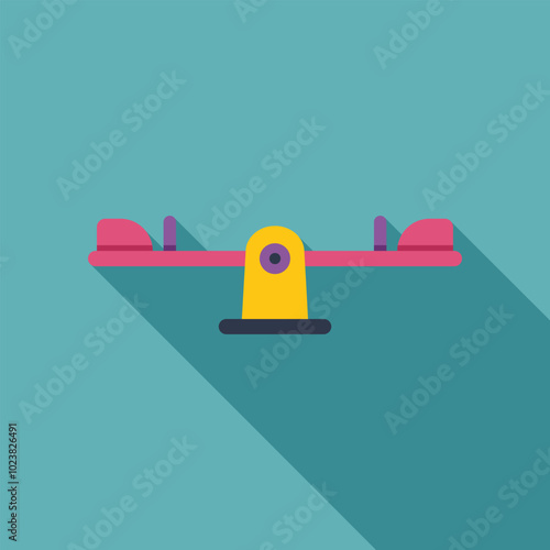 Minimalist vector illustration of a seesaw casting a long shadow, representing outdoor play and childhood memories