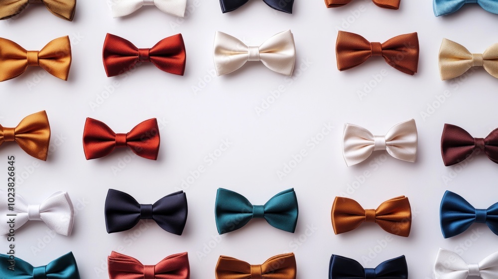 Colorful bow ties arranged in a frame shape on a white background. Colorful bow ties arranged in a frame shape on a white background.