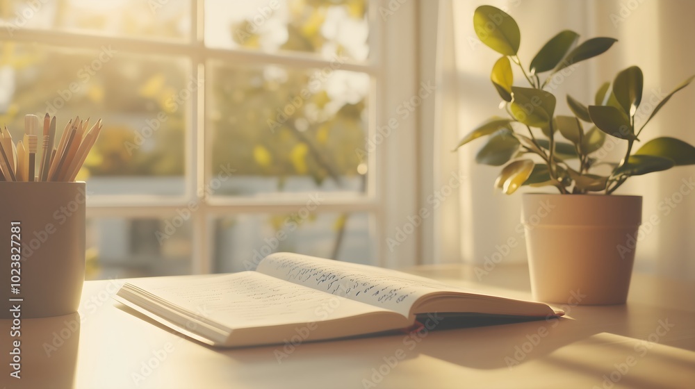 open book on green wildflowers meadow publication window plant. background image of a spring morning. Poster, banner open book on green wildflowers meadow publication window plant. background image of a spring morning. Poster, banner