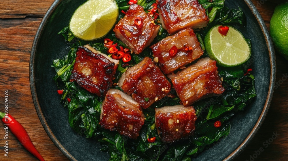 Crispy Pork Belly with Lime and Chili Garnish Crispy Pork Belly with Lime and Chili Garnish