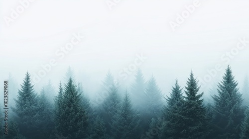 Mystical Evergreen Forest in Misty Mountain Landscape