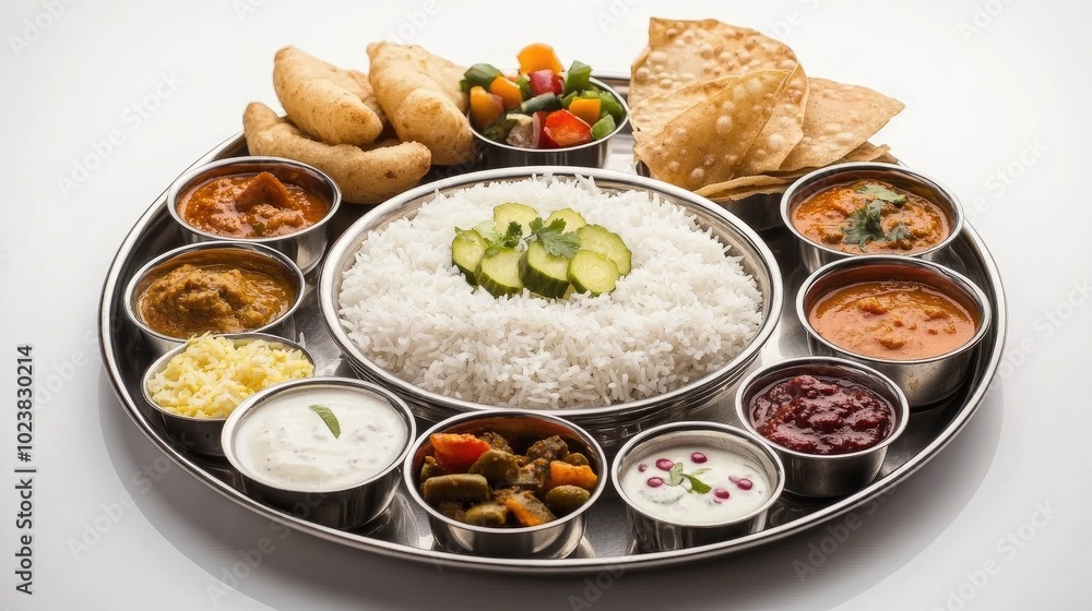 Traditional Indian Thali with Variety of Dishes Traditional Indian Thali with Variety of Dishes