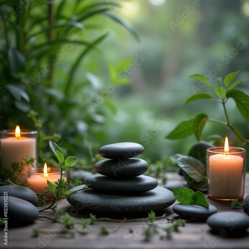 Zen garden candles with stacked stones 