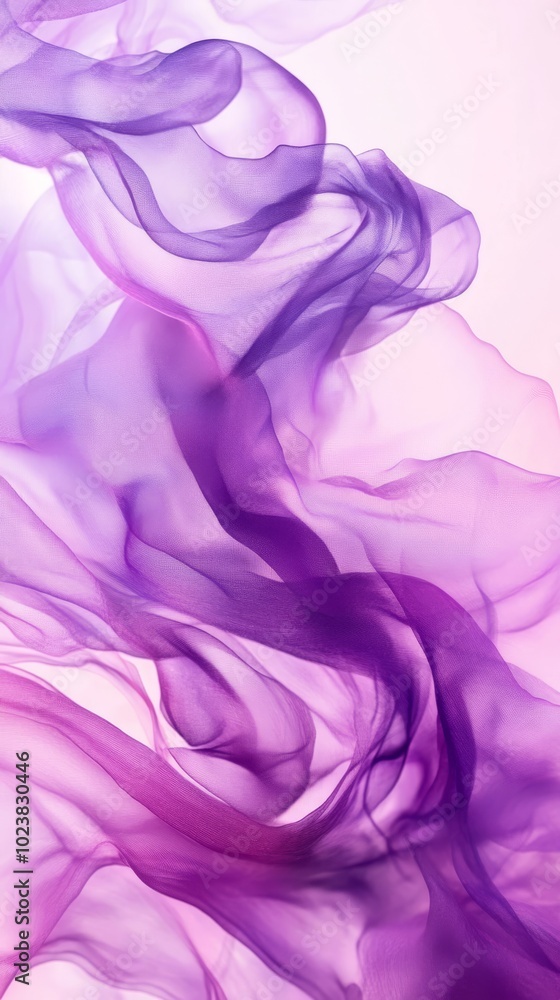 Obraz premium Abstract image of purple and pink flowing fabric on a light background, creating an ethereal and dreamy visual effect.