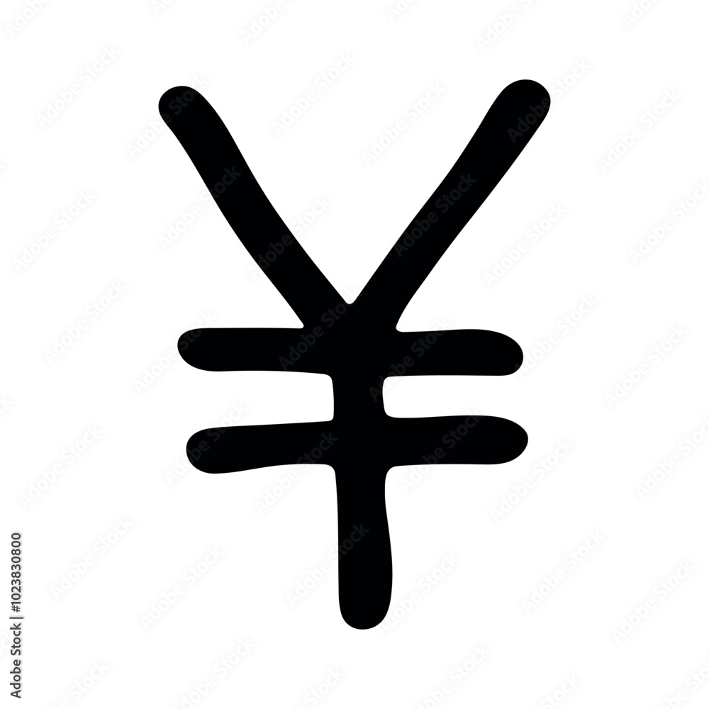 Hand drawn yen currency symbol. Brush stroke doodle. Single element for design Hand drawn yen currency symbol. Brush stroke doodle. Single element for design