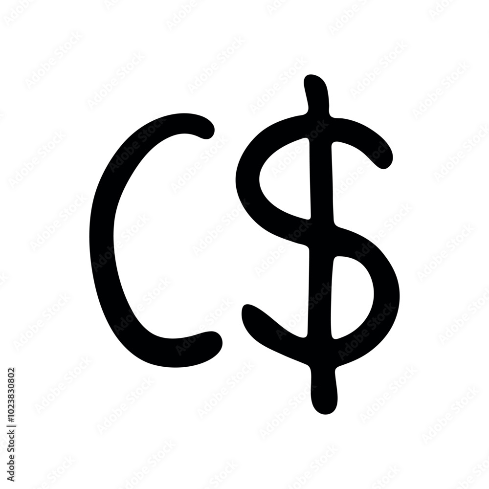 Hand drawn canadian dollar currency symbol. Brush stroke doodle. Single element for design Hand drawn canadian dollar currency symbol. Brush stroke doodle. Single element for design