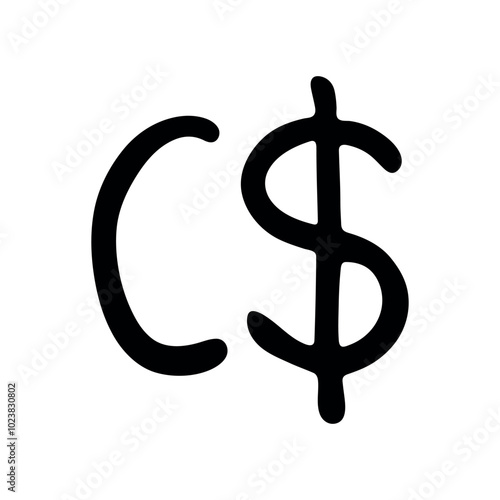 Hand drawn canadian dollar currency symbol. Brush stroke doodle. Single element for design