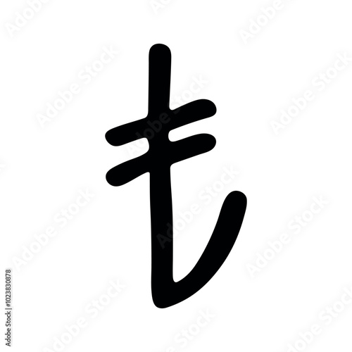 Hand drawn turkish lira currency symbol. Brush stroke doodle. Single element for design