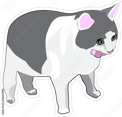 Sticker with a cat. Vector. Meme black and white cat screaming. Minimalist style, comic, cartoon. 