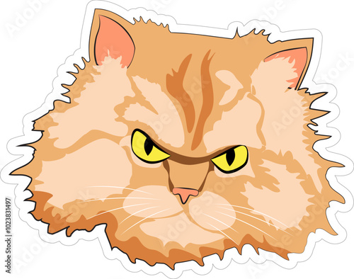 Sticker cat. Vector. Meme evil red cat. Style minimalism, comic book, cartoon. 