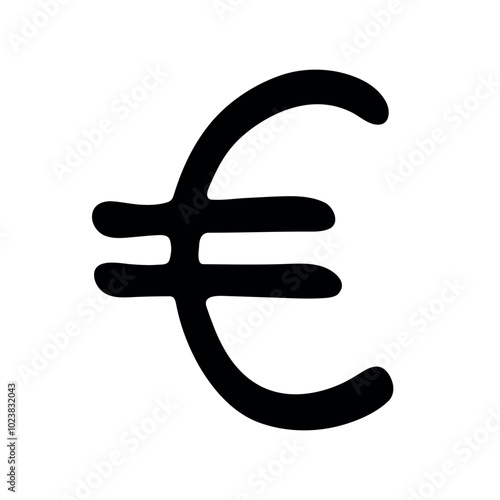 Hand drawn euro currency symbol. Brush stroke doodle. Single element for design