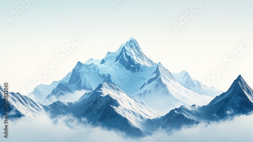 Majestic Peaks: A Frozen Landscape of Towering Mountains and Misty Horizons