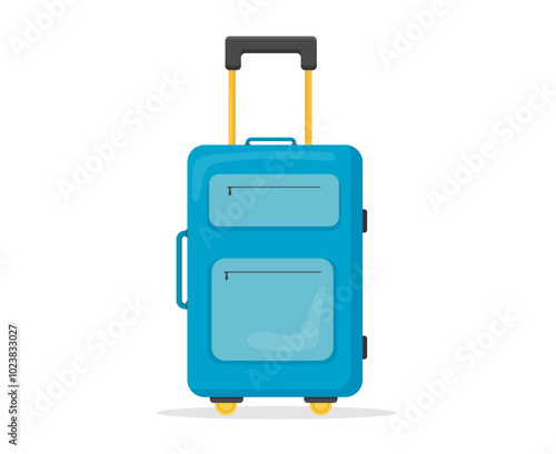 Blue suitcase baggage for travel. Luggage bag for vacation journey. Vector illustration