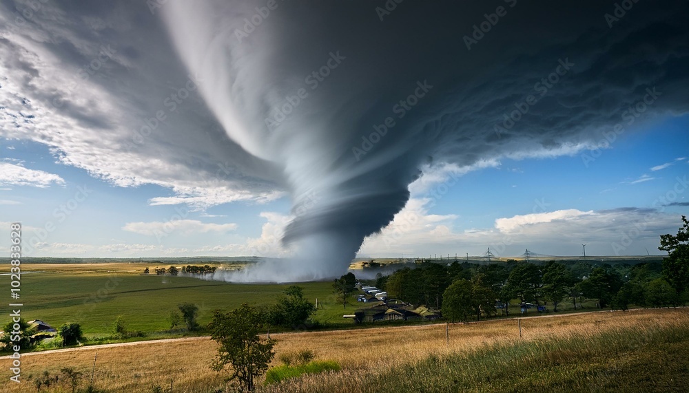 A tornado forming and touching down on the ground; a sinister tornado lands on the ground; natural disaster and mother nature; weather photography; tornado chasers and twister wranglers A tornado forming and touching down on the ground; a sinister tornado lands on the ground; natural disaster and mother nature; weather photography; tornado chasers and twister wranglers