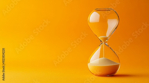 A sandglass, modern hourglass or egg timer showing the last second or last minute or time out. With copy space. 