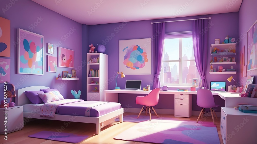 purple themed aesthetic minimalist children's room concept illustration background purple themed aesthetic minimalist children's room concept illustration background