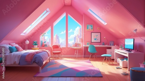 Wallpaper Mural pink themed aesthetic minimalist attic interior concept illustration background Torontodigital.ca