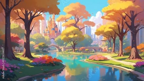 gold themed aesthetic minimalist city park concept illustration background