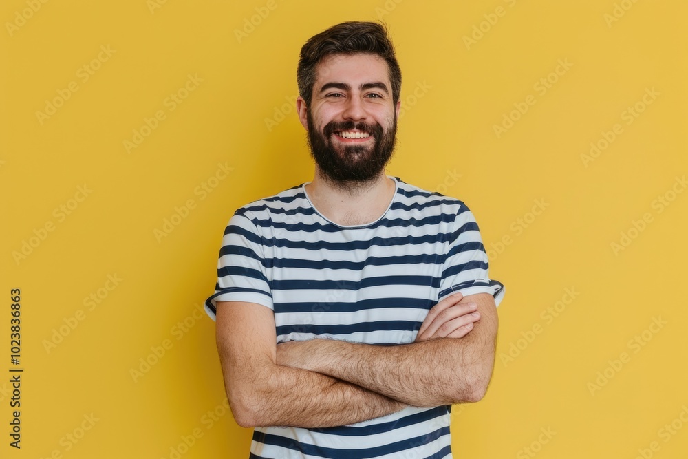 Smiling man in casual attire with crossed arms. Smiling man in casual attire with crossed arms.