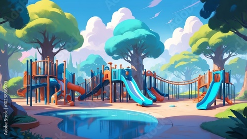 blue themed aesthetic minimalist playground concept illustration background