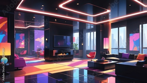 black themed aesthetic minimalist hotel interior concept illustration background