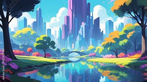black themed aesthetic minimalist city park concept illustration background