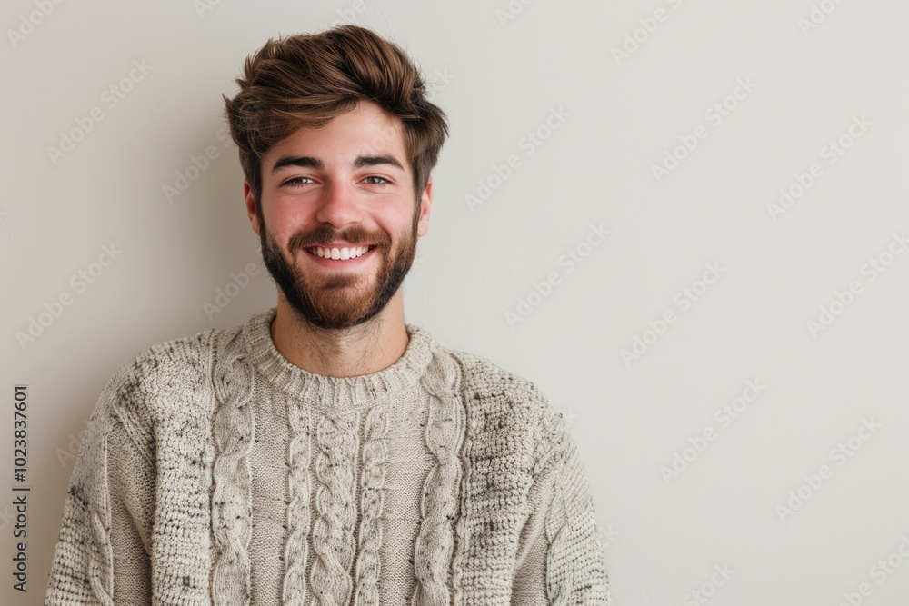 Handsome man with beard smiling in casual sweater. Lucky. Handsome man with beard smiling in casual sweater. Lucky.