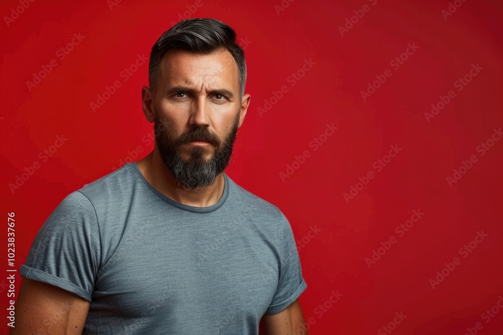 Obraz premium Serious young man in casual attire with beard.