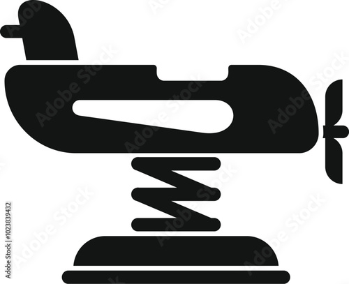 Black silhouette of a spring rider designed as a vintage plane, offering children a fun and exciting playtime experience