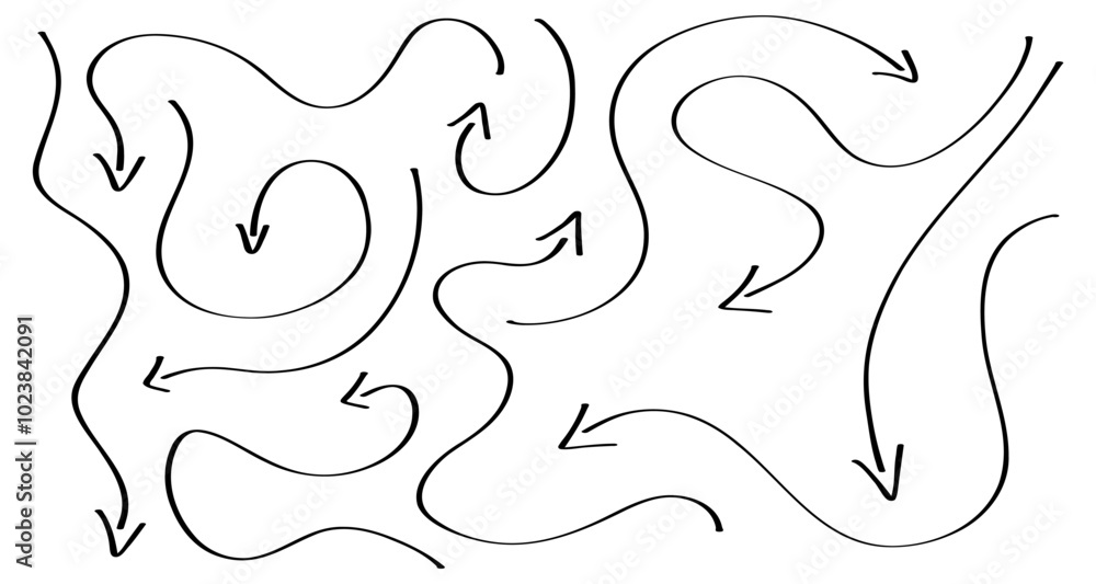 A collection of curved arrows illustrates a complex, abstract design on a blank background, showcasing dynamic movement and flow A collection of curved arrows illustrates a complex, abstract design on a blank background, showcasing dynamic movement and flow