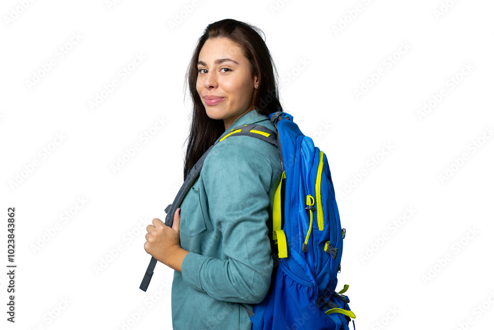 Portrait of a young female hiker with a backpack Portrait of a young female hiker with a backpack