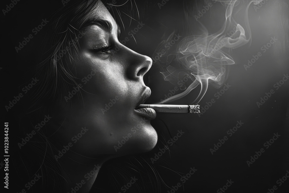 Obraz premium A woman is smoking a cigarette