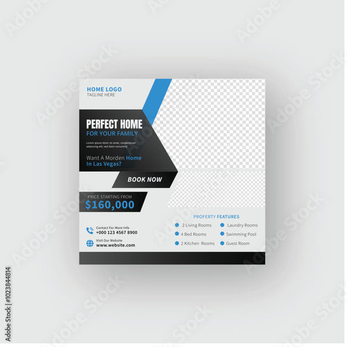 Real estate social media post template design. Editable square banner