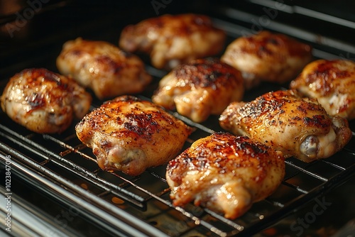 Baked chicken drumsticks with honey and soy sauce and spices, placed in plate, ready to be served.