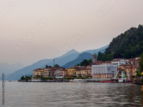 Scenic Waterfront Village Along Lake Como in Bellagio at Dusk