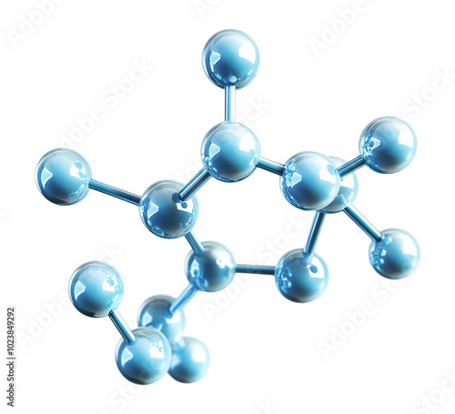 Blue molecular structure, isolated on transparent cutout background