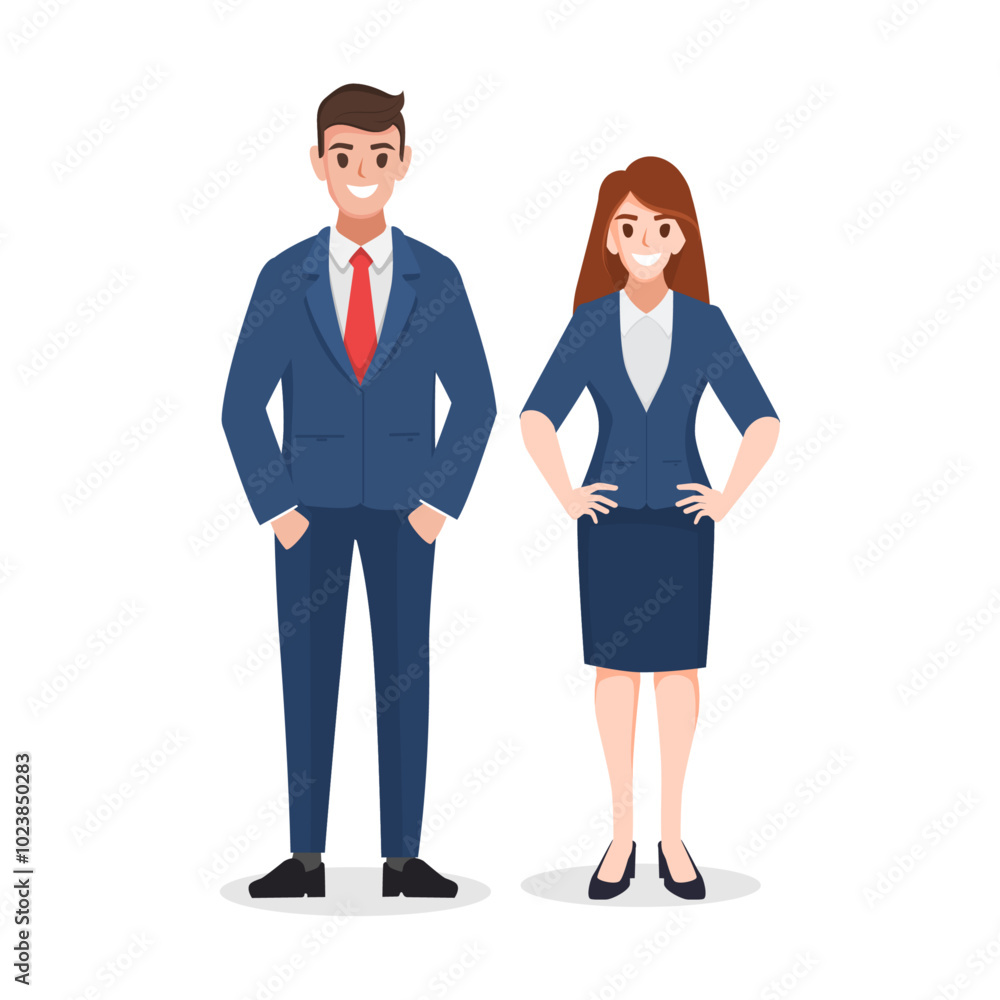 Businessman and businesswoman in uniform suit character pose standing. illustration vector premium. Businessman and businesswoman in uniform suit character pose standing. illustration vector premium.