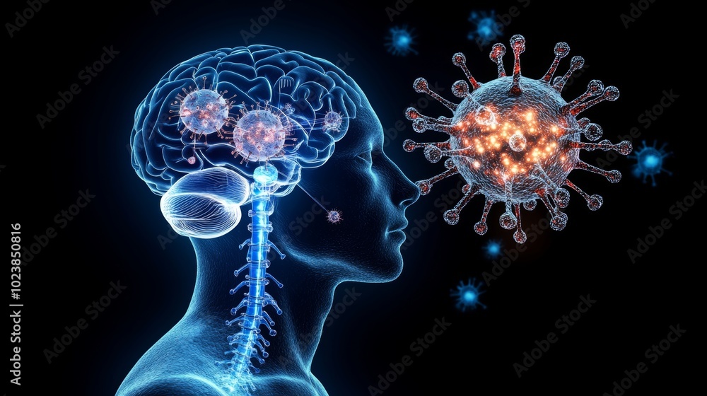 Conjugation of neural nerves of the human brain and virus molecule Conjugation of neural nerves of the human brain and virus molecule
