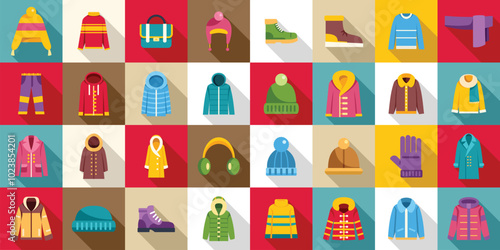 Wardrobe winter icons set. This set of winter clothes and accessories is perfect for illustrating cold weather